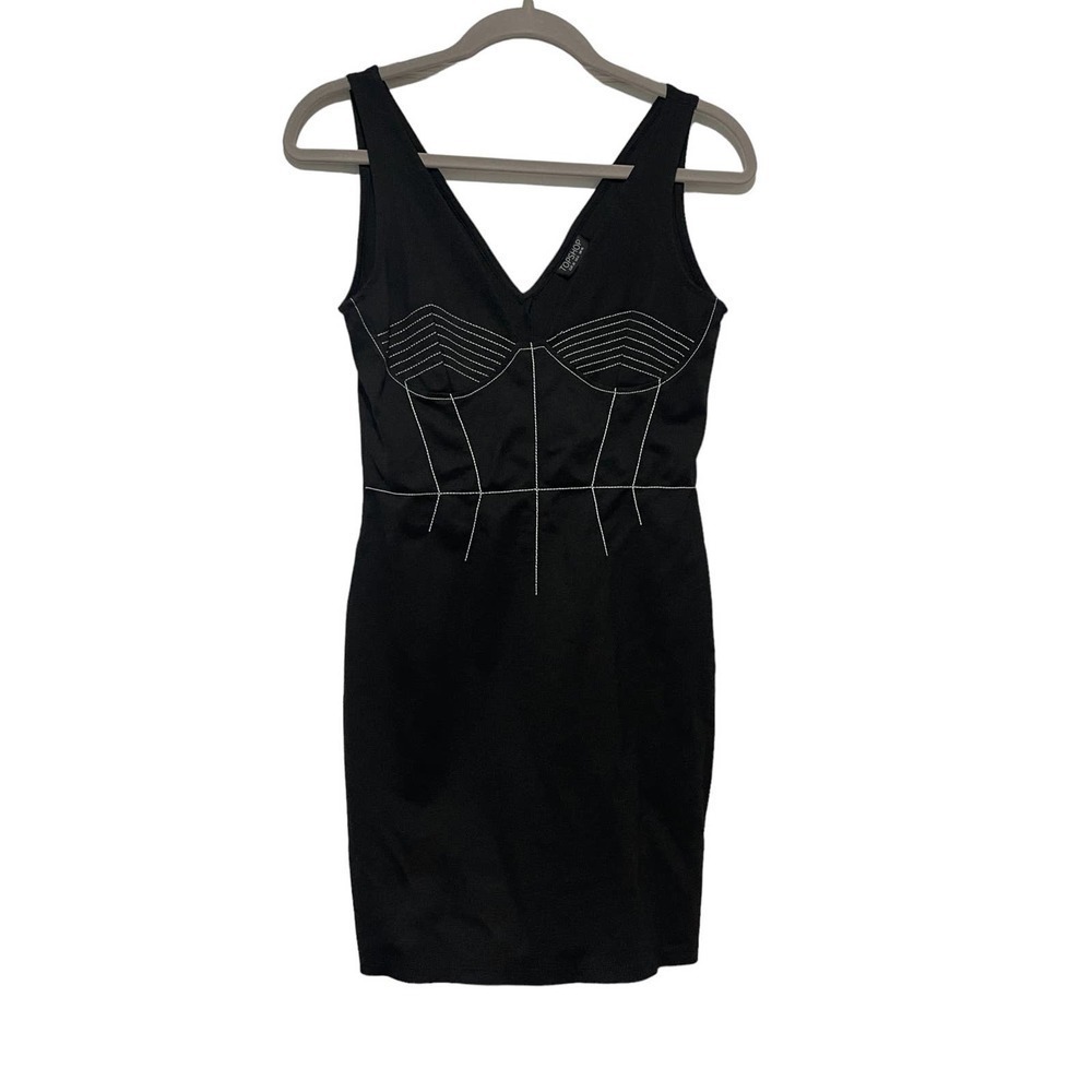 Topshop Womens Contrast Stitch Bustier Look Black‎ Bodycon Mini Dress Size 6